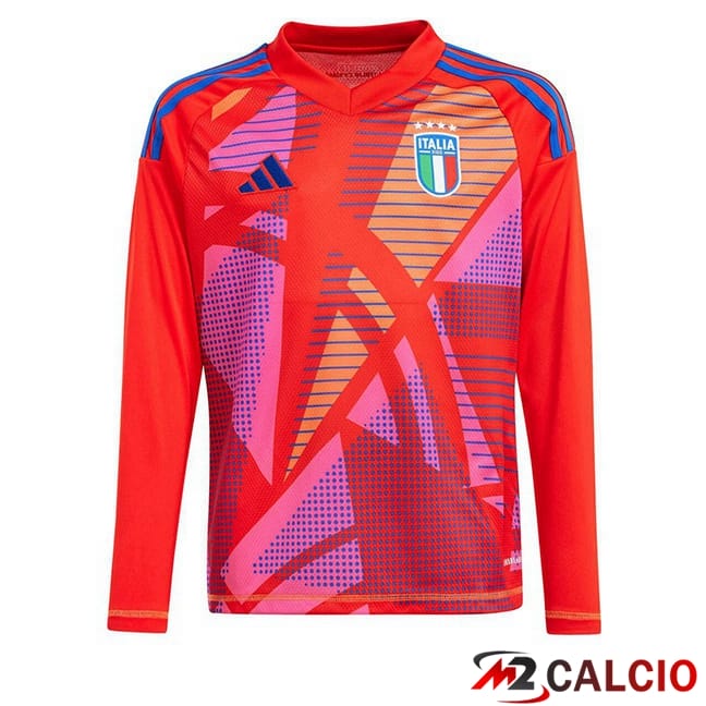 Maglie Calcio Personalizzate,Tute Calcio Squadre,Maglia Nazionale Italiana Calcio | Maglie Calcio Italia Portiere Manica Lunga Rosso UEFA Euro 2024