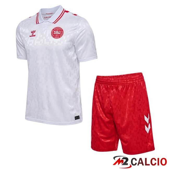 Maglie Calcio Personalizzate,Tute Calcio Squadre,Maglia Nazionale Italiana Calcio | Maglie Calcio Danimarca Bambino Seconda Bianco UEFA Euro 2024