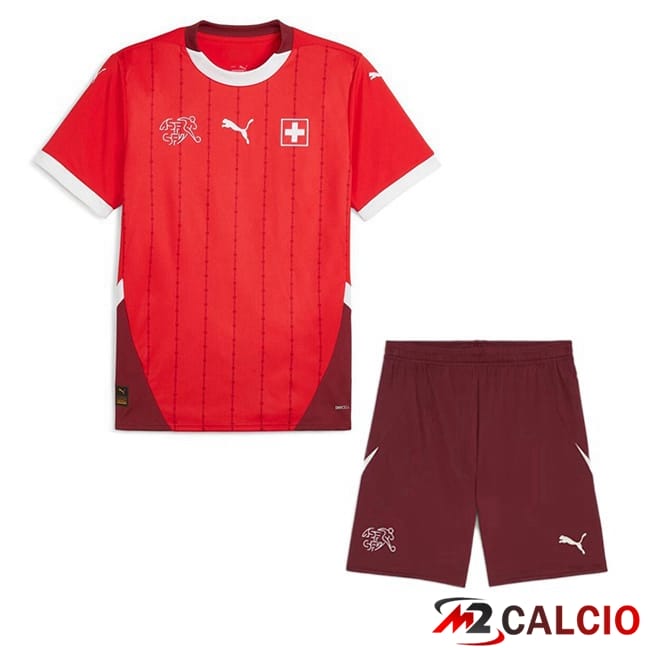 Maglie Calcio Personalizzate,Tute Calcio Squadre,Maglia Nazionale Italiana Calcio | Maglie Calcio Svizzero Bambino Prima Rosso UEFA Euro 2024