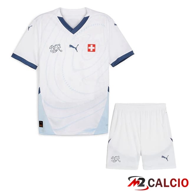 Maglie Calcio Personalizzate,Tute Calcio Squadre,Maglia Nazionale Italiana Calcio | Maglie Calcio Svizzero Bambino Seconda Bianco UEFA Euro 2024
