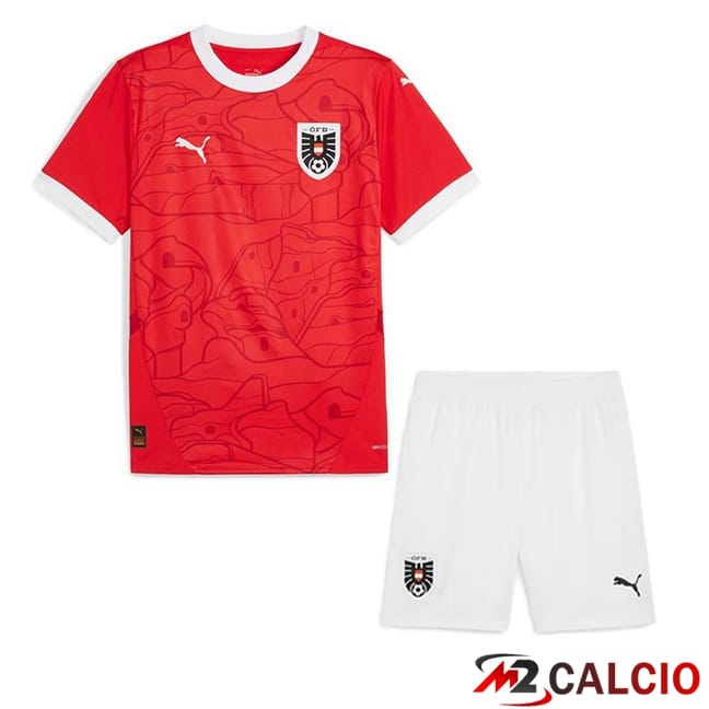 Maglie Calcio Personalizzate,Tute Calcio Squadre,Maglia Nazionale Italiana Calcio | Maglie Calcio Austria Bambino Prima Rosso UEFA Euro 2024