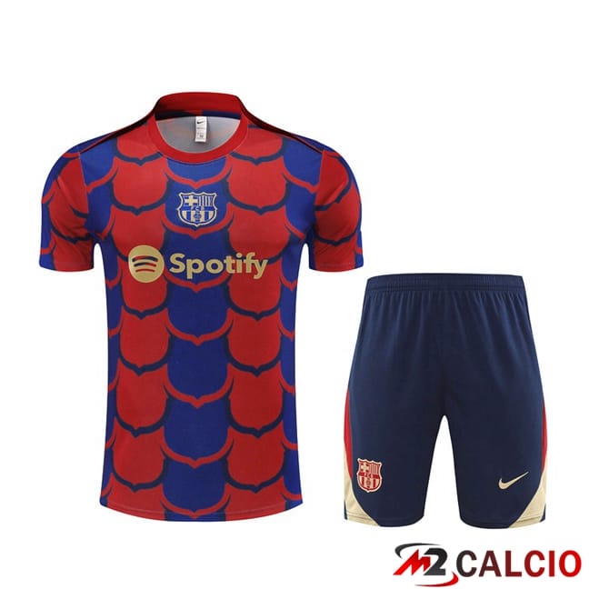T Shirt Allenamento FC Barcellona + Pantaloncini Rosso Blu 2024/2025