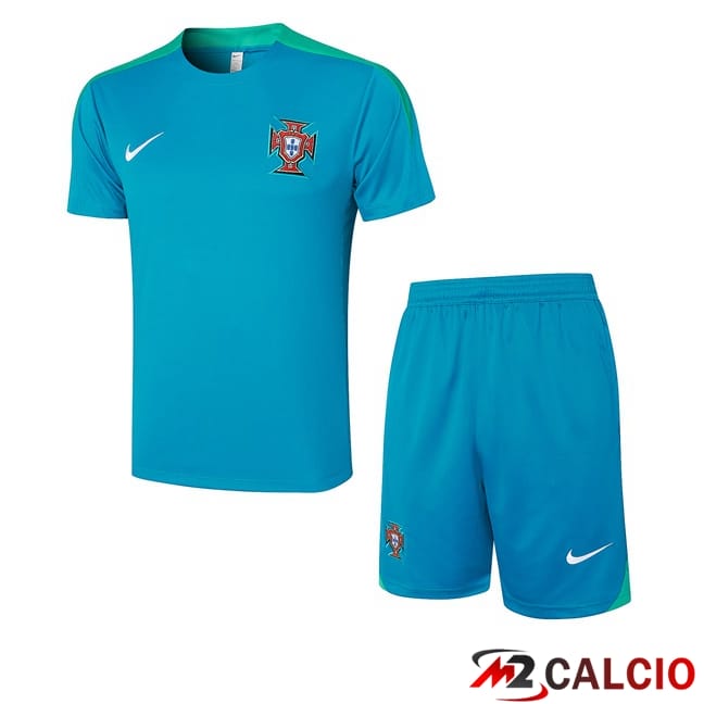Maglie Calcio Personalizzate,Tute Calcio Squadre,Maglia Nazionale Italiana Calcio | T Shirt Allenamento Portogallo + Pantaloncini Blu 2024/2025