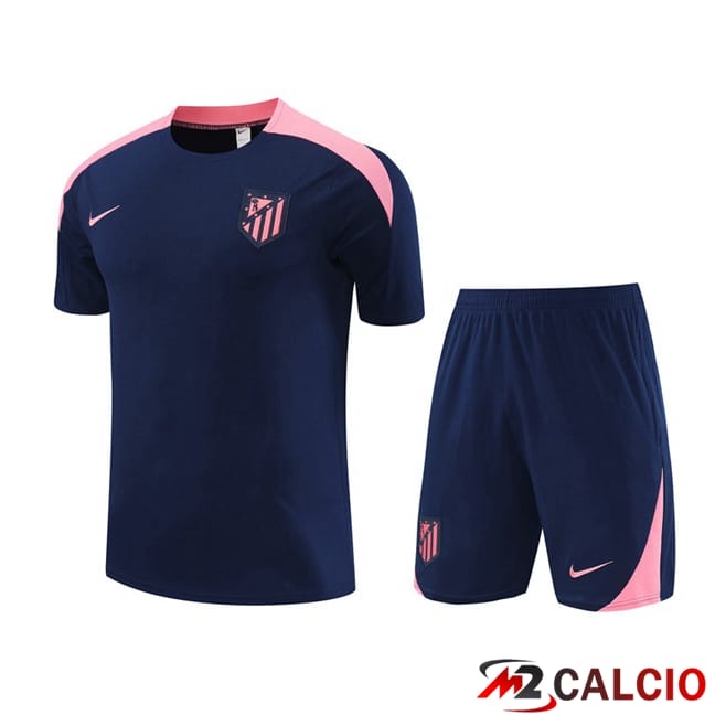 Maglie Calcio Personalizzate,Tute Calcio Squadre,Maglia Nazionale Italiana Calcio | T Shirt Allenamento Atletico Madrid + Pantaloncini Blu Reale 2024/2025