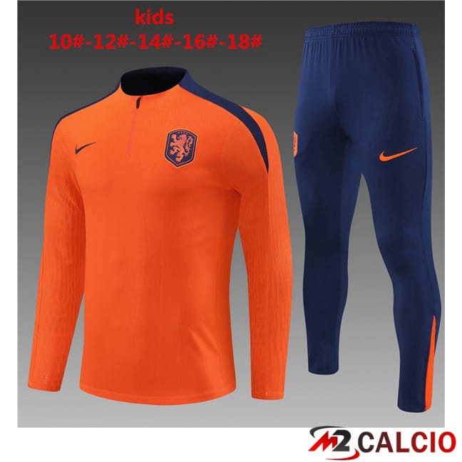 Maglie Calcio Personalizzate,Tute Calcio Squadre,Maglia Nazionale Italiana Calcio | Tuta Calcio Paesi Bassi Bambino Arancia 2024/2025