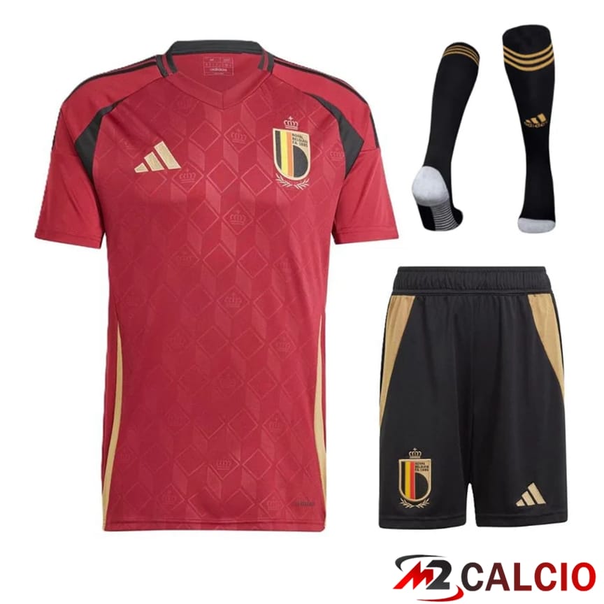 Maglie Calcio Personalizzate,Tute Calcio Squadre,Maglia Nazionale Italiana Calcio | Maglia Nazionale Belgio Prima (Pantaloncini + Calzini) UEFA Euro 2024