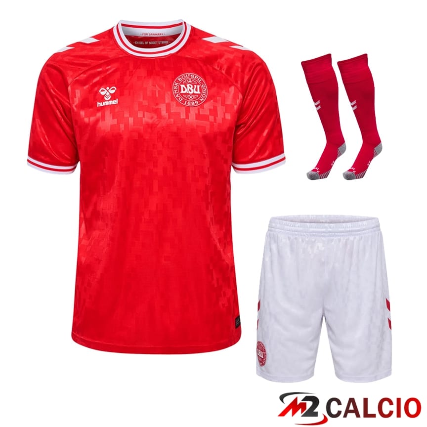 Maglie Calcio Personalizzate,Tute Calcio Squadre,Maglia Nazionale Italiana Calcio | Maglia Nazionale Danimarca Prima (Pantaloncini + Calzini) 2024/2025