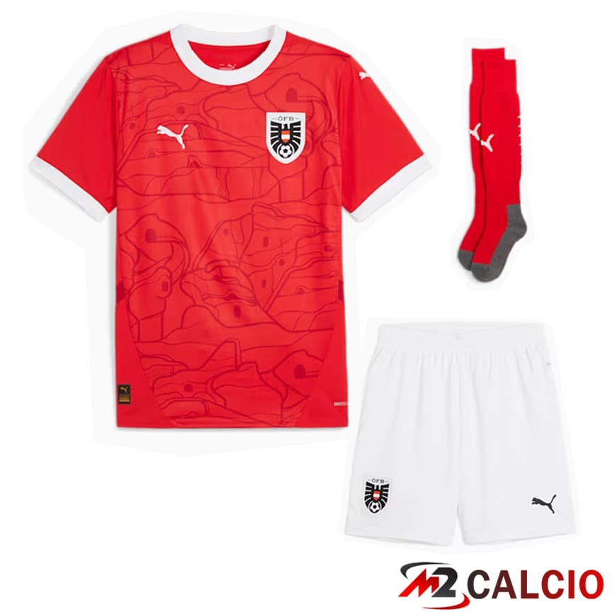 Maglie Calcio Personalizzate,Tute Calcio Squadre,Maglia Nazionale Italiana Calcio | Maglia Nazionale Austria Prima (Pantaloncini + Calzini) 2024/2025