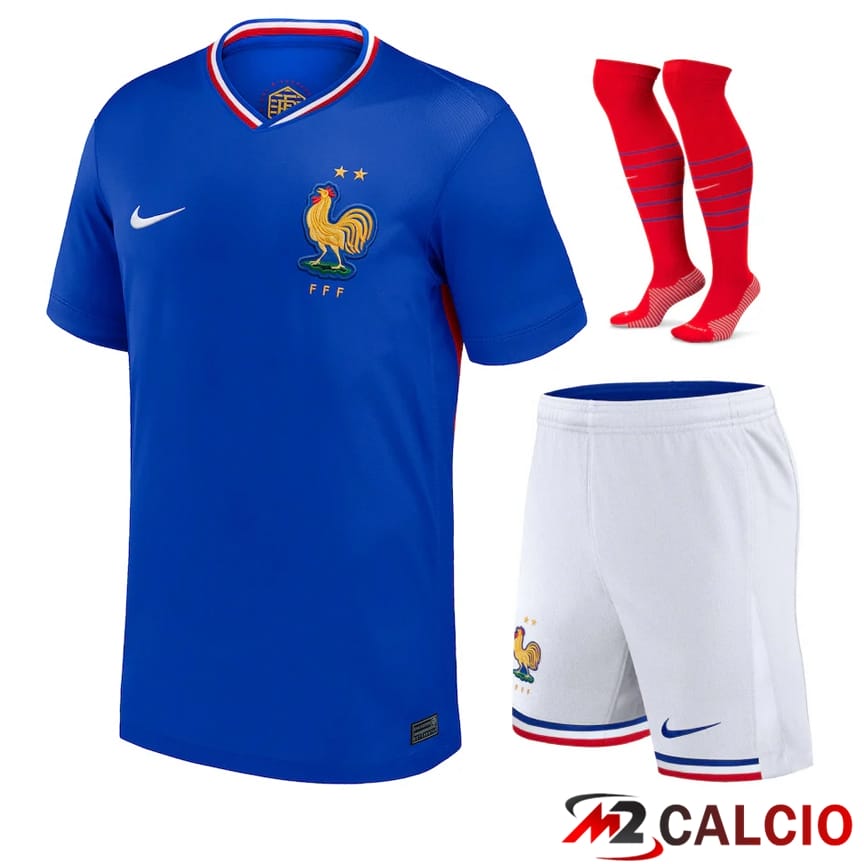 Maglie Calcio Personalizzate,Tute Calcio Squadre,Maglia Nazionale Italiana Calcio | Maglia Nazionale Francia Prima (Pantaloncini + Calzini) UEFA Euro 2024