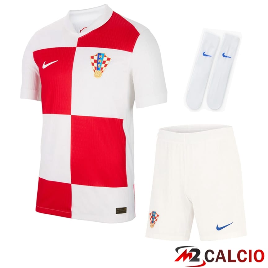 Maglie Calcio Personalizzate,Tute Calcio Squadre,Maglia Nazionale Italiana Calcio | Maglia Nazionale Croazia Prima (Pantaloncini + Calzini) 2024/2025