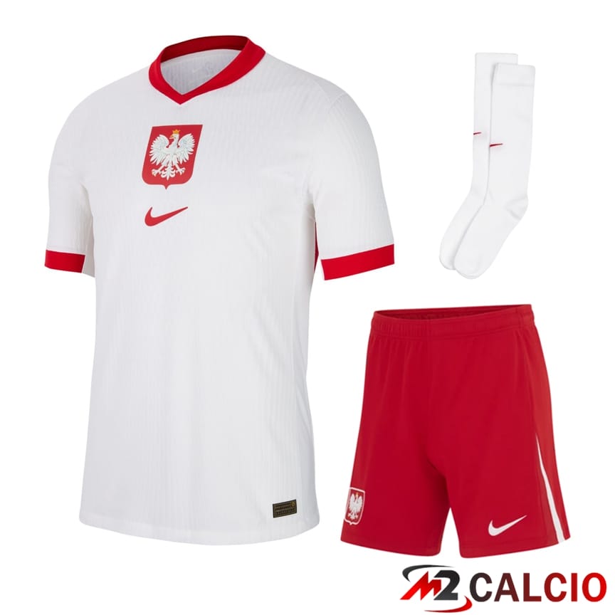 Maglie Calcio Personalizzate,Tute Calcio Squadre,Maglia Nazionale Italiana Calcio | Maglia Nazionale Polonia Prima (Pantaloncini + Calzini) 2024/2025