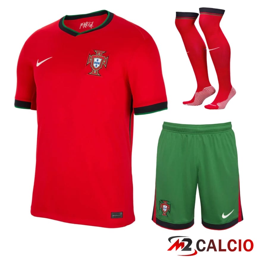 Maglie Calcio Personalizzate,Tute Calcio Squadre,Maglia Nazionale Italiana Calcio | Maglia Nazionale Portogallo Prima (Pantaloncini + Calzini) UEFA Euro 2024