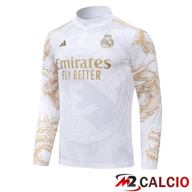 Maglie Calcio Personalizzate,Tute Calcio Squadre,Maglia Nazionale Italiana Calcio | Felpa Allenamento Real Madrid Bianco Giallo 2024/2025