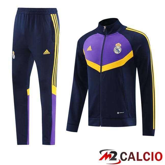Maglie Calcio Personalizzate,Tute Calcio Squadre,Maglia Nazionale Italiana Calcio | Insieme Tuta Calcio - Giacca Real Madrid Blu Reale Viola 2024/2025