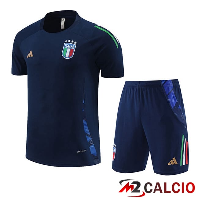 Maglie Calcio Personalizzate,Tute Calcio Squadre,Maglia Nazionale Italiana Calcio | T Shirt Allenamento Italia + Pantaloncini Blu Reale 2024/2025