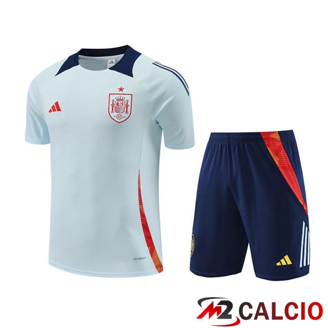 Maglie Calcio Personalizzate,Tute Calcio Squadre,Maglia Nazionale Italiana Calcio | T Shirt Allenamento Spagna + Pantaloncini Blu 2024/2025