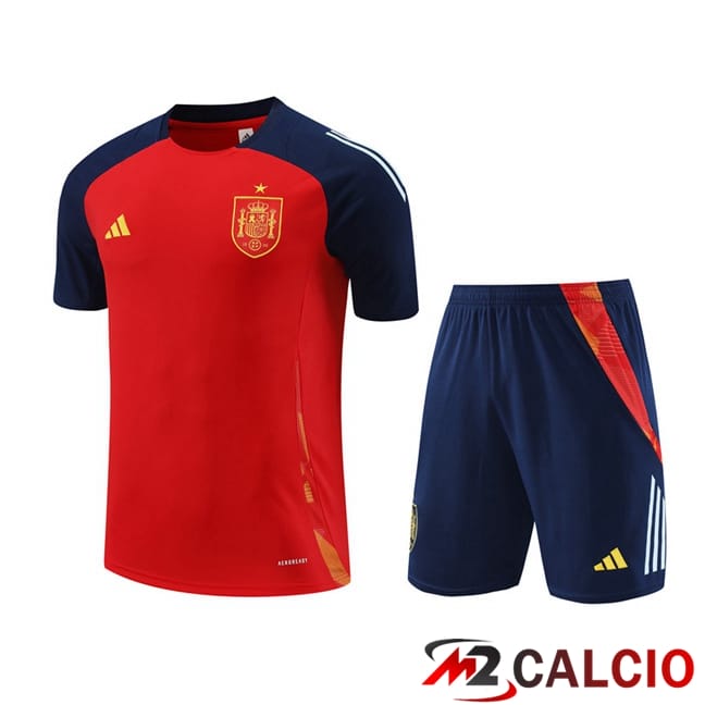 Maglie Calcio Personalizzate,Tute Calcio Squadre,Maglia Nazionale Italiana Calcio | T Shirt Allenamento Spagna + Pantaloncini Rosso 2024/2025