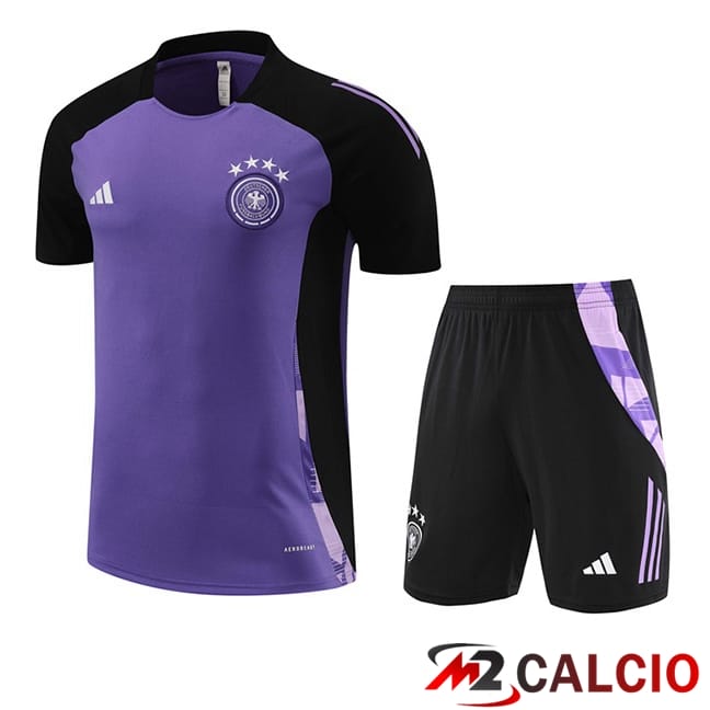Maglie Calcio Personalizzate,Tute Calcio Squadre,Maglia Nazionale Italiana Calcio | T Shirt Allenamento Germania + Pantaloncini Viola 2024/2025