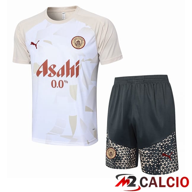 Maglie Calcio Personalizzate,Tute Calcio Squadre,Maglia Nazionale Italiana Calcio | T Shirt Allenamento Manchester City + Pantaloncini Bianco 2024/2025