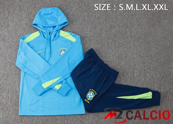 Tuta Calcio - Felpa Con Cappuccio Brasile Blu 2024/2025