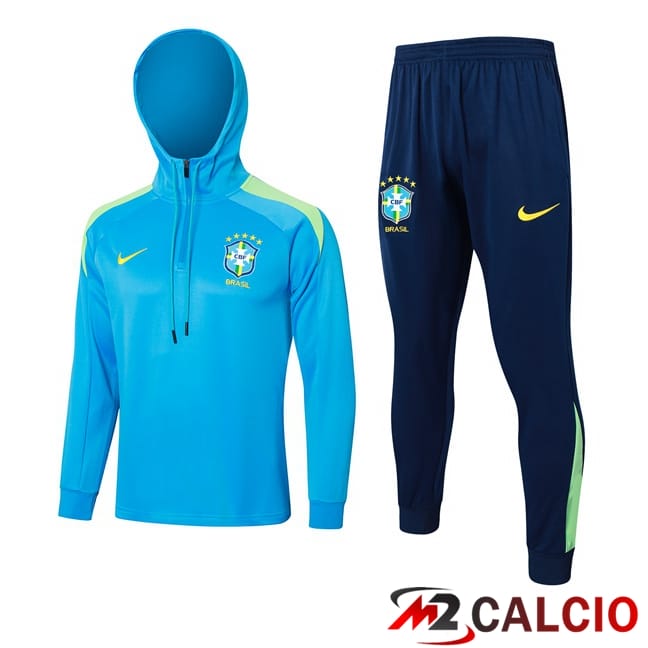 Maglie Calcio Personalizzate,Tute Calcio Squadre,Maglia Nazionale Italiana Calcio | Tuta Calcio - Felpa Con Cappuccio Brasile Blu 2024/2025