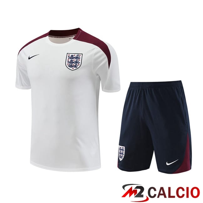 Maglie Calcio Personalizzate,Tute Calcio Squadre,Maglia Nazionale Italiana Calcio | T Shirt Allenamento Inghilterra + Pantaloncini Bianco 2024/2025