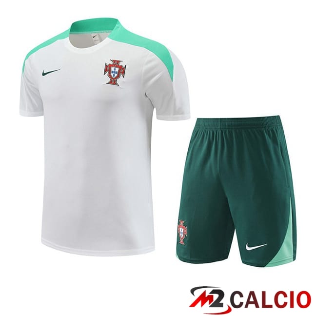Maglie Calcio Personalizzate,Tute Calcio Squadre,Maglia Nazionale Italiana Calcio | T Shirt Allenamento Portogallo + Pantaloncini Bianco 2024/2025