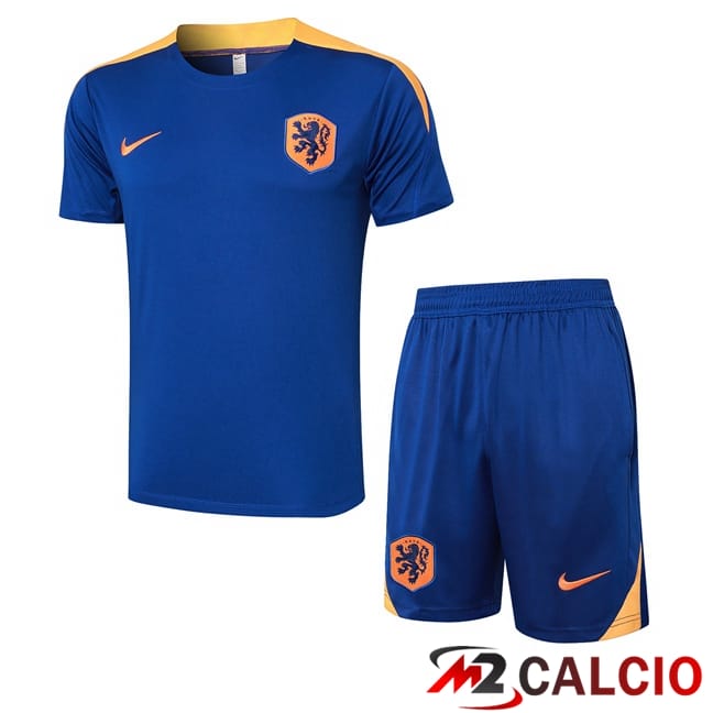 Maglie Calcio Personalizzate,Tute Calcio Squadre,Maglia Nazionale Italiana Calcio | T Shirt Allenamento Paesi Bassi + Pantaloncini Blu Reale 2024/2025