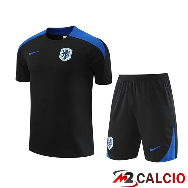 Maglie Calcio Personalizzate,Tute Calcio Squadre,Maglia Nazionale Italiana Calcio | T Shirt Allenamento Paesi Bassi + Pantaloncini Nero 2024/2025
