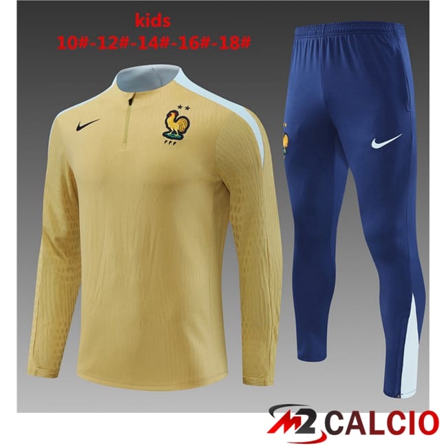 Maglie Calcio Personalizzate,Tute Calcio Squadre,Maglia Nazionale Italiana Calcio | Insieme Tuta Calcio Francia Bambino Giallo 2024/2025
