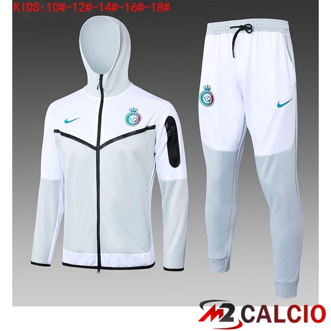 Maglie Calcio Personalizzate,Tute Calcio Squadre,Maglia Nazionale Italiana Calcio | Insieme Giacca Con Cappuccio Tuta Al-Nassr FC Bambino Bianco 2024/2025