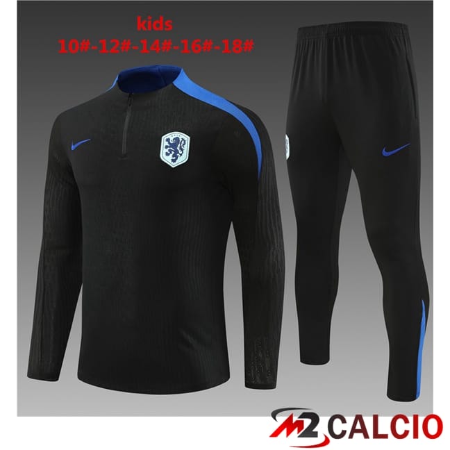 Maglie Calcio Personalizzate,Tute Calcio Squadre,Maglia Nazionale Italiana Calcio | Insieme Tuta Calcio Paesi Bassi Bambino Nero 2024/2025