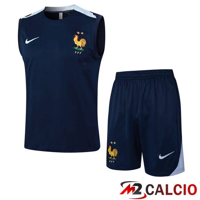 Maglie Calcio Personalizzate,Tute Calcio Squadre,Maglia Nazionale Italiana Calcio | Canotta Allenamento Francia + Pantaloncini Blu Reale 2024/2025