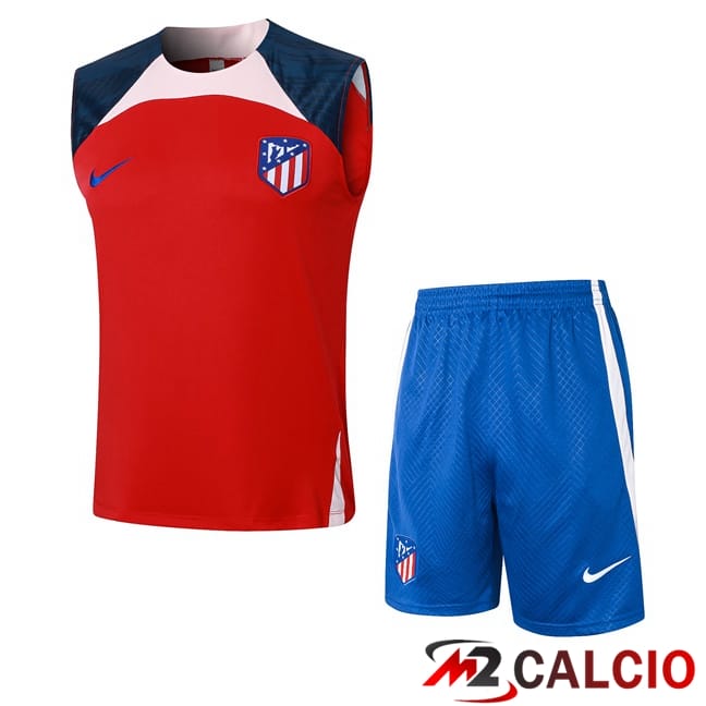 Maglie Calcio Personalizzate,Tute Calcio Squadre,Maglia Nazionale Italiana Calcio | Canotta Allenamento Atletico Madrid + Pantaloncini Rosso 2024/2025