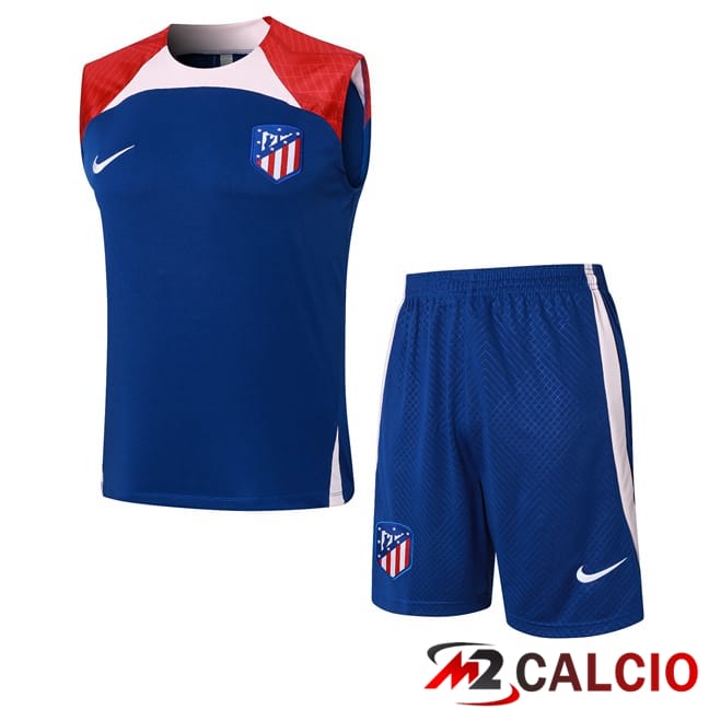 Maglie Calcio Personalizzate,Tute Calcio Squadre,Maglia Nazionale Italiana Calcio | Canotta Allenamento Atletico Madrid + Pantaloncini Blu 2024/2025