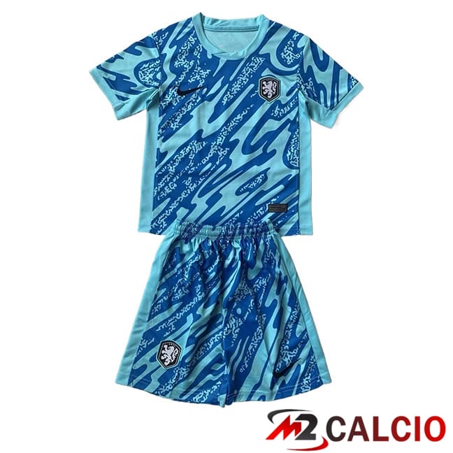 Maglie Calcio Personalizzate,Tute Calcio Squadre,Maglia Nazionale Italiana Calcio | Maglie Calcio Paesi Bassi Bambino Portiere Azzurro UEFA Euro 2024
