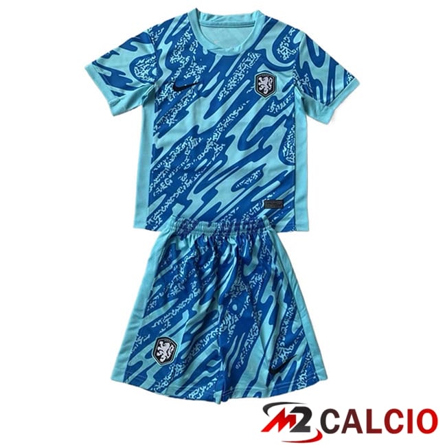 Maglie Calcio Personalizzate,Tute Calcio Squadre,Maglia Nazionale Italiana Calcio | Maglie Calcio Paesi Bassi Bambino Portiere Azzurro 2024/2025