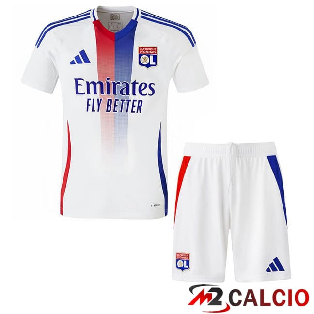 Maglie Calcio Personalizzate,Tute Calcio Squadre,Maglia Nazionale Italiana Calcio | Maglie Calcio Lione OL Bambino Prima Bianco 2024/2025