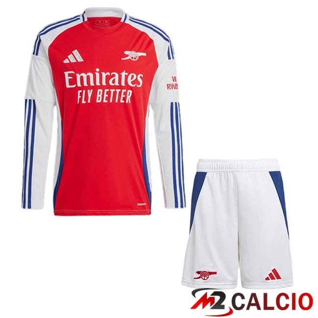 Maglie Calcio Personalizzate,Tute Calcio Squadre,Maglia Nazionale Italiana Calcio | Maglie Calcio Arsenal Bambino Prima Manica Lunga Rosso Bianco 2024/2025
