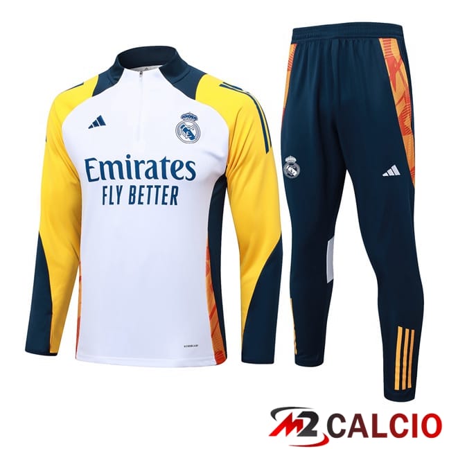 Maglie Calcio Personalizzate,Tute Calcio Squadre,Maglia Nazionale Italiana Calcio | Insieme Tuta Calcio Real Madrid Bianco Giallo 2024/2025