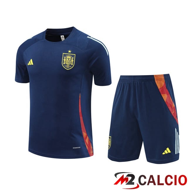 Maglie Calcio Personalizzate,Tute Calcio Squadre,Maglia Nazionale Italiana Calcio | Insieme T Shirt Allenamento Spagna + Pantaloncini Blu Reale 2024/2025