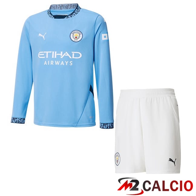 Maglie Calcio Personalizzate,Tute Calcio Squadre,Maglia Nazionale Italiana Calcio | Maglie Calcio Manchester City Bambino Prima Manica Lunga Blu 2024/2025