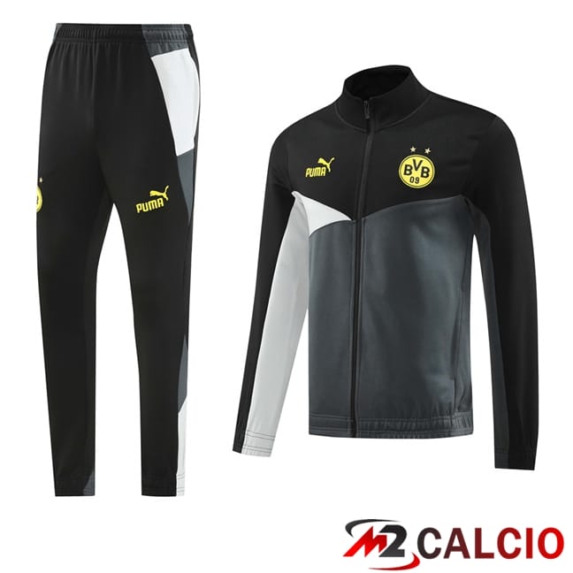 Maglie Calcio Personalizzate,Tute Calcio Squadre,Maglia Nazionale Italiana Calcio | Insieme Tuta Calcio - Giacca Dortmund BVB Nero Grigio 2024/2025