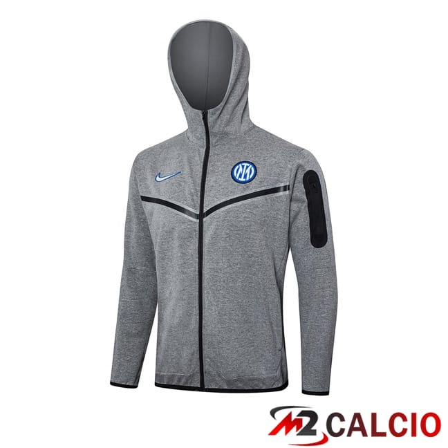 Maglie Calcio Personalizzate,Tute Calcio Squadre,Maglia Nazionale Italiana Calcio | Felpa Con Cappuccio Inter Milan Grigio 2024/2025