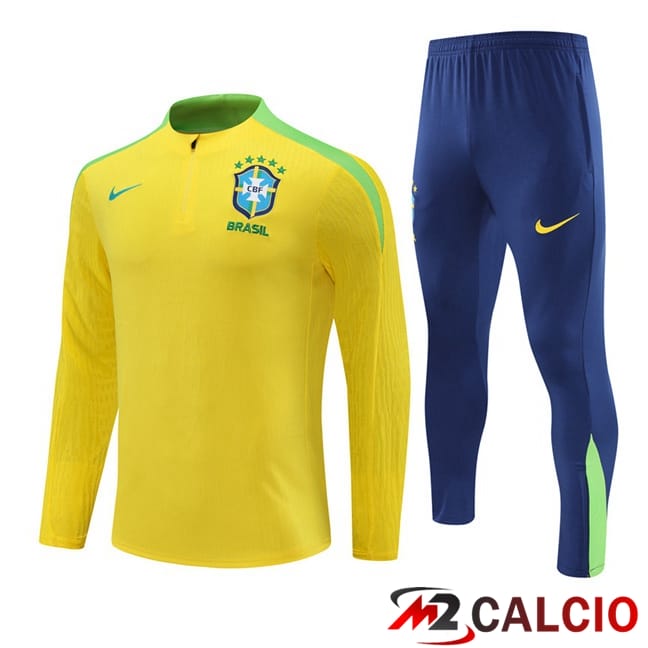 Maglie Calcio Personalizzate,Tute Calcio Squadre,Maglia Nazionale Italiana Calcio | Insieme Tuta Calcio Brasile Giallo 2024/2025