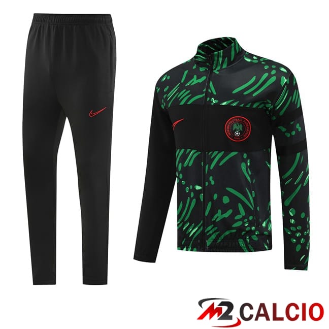 Maglie Calcio Personalizzate,Tute Calcio Squadre,Maglia Nazionale Italiana Calcio | Insieme Tuta Calcio - Giacca Nigeria Nero Verde 2024/2025