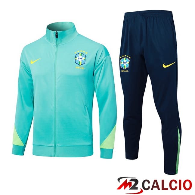 Maglie Calcio Personalizzate,Tute Calcio Squadre,Maglia Nazionale Italiana Calcio | Insieme Tuta Calcio - Giacca Brasile Verde 2024/2025