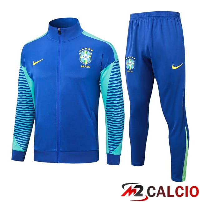 Maglie Calcio Personalizzate,Tute Calcio Squadre,Maglia Nazionale Italiana Calcio | Insieme Tuta Calcio - Giacca Brasile Blu 2024/2025