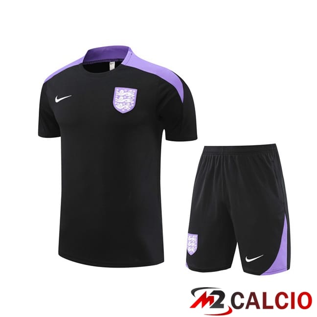 Maglie Calcio Personalizzate,Tute Calcio Squadre,Maglia Nazionale Italiana Calcio | Insieme T Shirt Allenamento Inghilterra + Pantaloncini Nero 2024/2025
