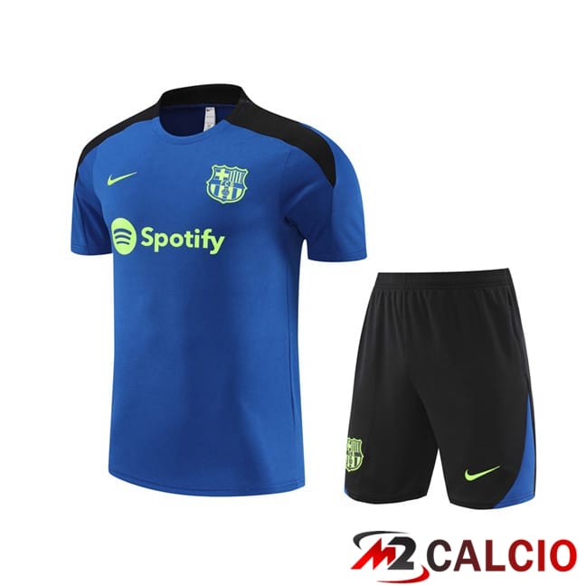 Insieme T Shirt Allenamento FC Barcellona + Pantaloncini Blu 2024/2025